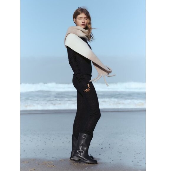 ZARA LOW HEEL BIKER ANKLE BOOTS, BLACK, SIZE 6 - Picture 3 of 3